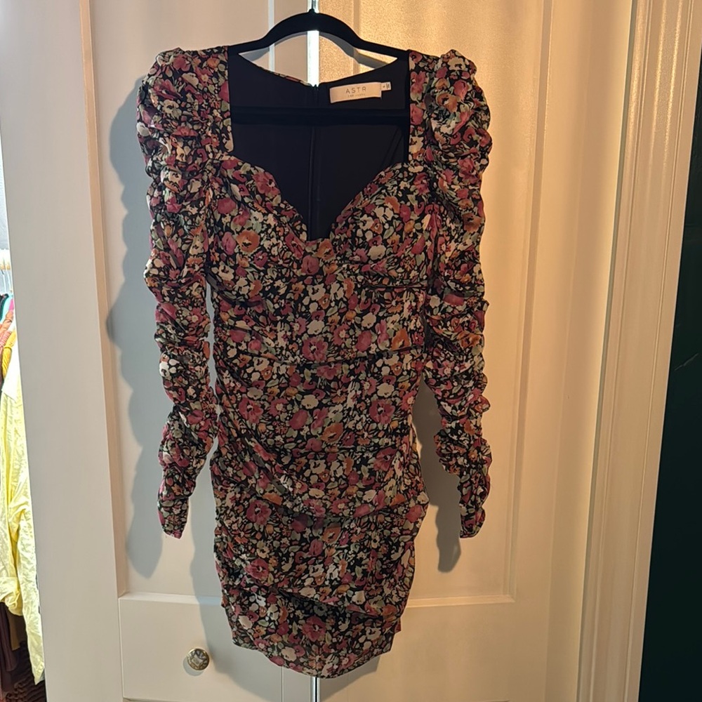 Astr black ruched cocktail dress mini